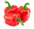Three red sweet bell peppers isolated on white background. clipping path Royalty Free Stock Photo
