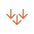 Three red thin arrows down icon. download sign. Fall, decrease symbol