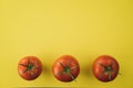 Three red tomatoes on yellow background. Royalty Free Stock Photo