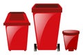 Three red trashcans in different sizes