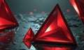 Three red triangular objects with reflective surfaces are arranged in triangular formation, with dark Royalty Free Stock Photo