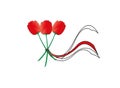 Three red tulips tied with ribbons, vector illustration Royalty Free Stock Photo