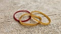 Three red and yellow rubber bands Royalty Free Stock Photo