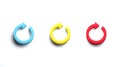 Three Redo blue, yellow, red colors web symbol. 3D icon back to school theme banner