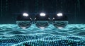 Abstract 3D spheres on digital wave grid with binary code background Royalty Free Stock Photo