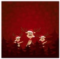 Three reindeer on Christmas card Royalty Free Stock Photo