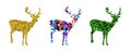 Three reindeer with different patterns isolated on a white background