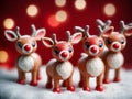 Three Reindeer Figuris With Red Noses And White Noses. Generative AI