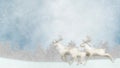 Three Reindeer Running Christmas Snowing Background Illustration