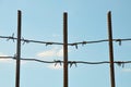 Three reinforcement with barbed wire against the blue sky. Royalty Free Stock Photo