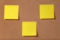 Three reminder sticky notes on cork board Royalty Free Stock Photo