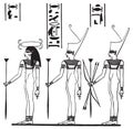 Three represantations of Neith. Set of Egyptian labels and elements. Vector set illustration template tattoo. Royalty Free Stock Photo