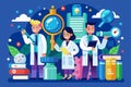 Three researchers work collaboratively in a colorful lab, focusing on customizable illustrations for their study, Researchers Royalty Free Stock Photo