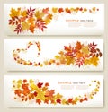 Three retro abstract autumn banners with colorful leaves and berries.