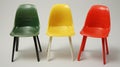 three Retro plastic chairs. Plastic furniture, chair, table, stool. generative ai Royalty Free Stock Photo