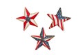 Three retro weathered metal USA flag stars