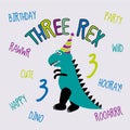 Three Rex, funny cartoon dinosaur collection for 3. birthday party. Royalty Free Stock Photo