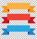 Three ribbon banner on transparent background.