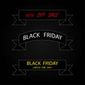 Three ribbon banners Black Friday Sale. Black ribbon banners Black Friday sale. 50 off sale. Line design