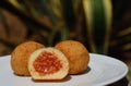 Three rice dumplings filled with minced meat sauce, called Sicilian Royalty Free Stock Photo