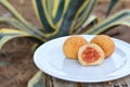 Three rice dumplings filled with minced meat sauce, called Sicilian Royalty Free Stock Photo