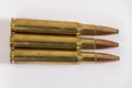 Three rifle bullets close up Royalty Free Stock Photo