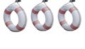 Three ring lifebuoy old  with rope hanging isolated on white backgrounds.life saver. Royalty Free Stock Photo