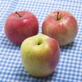 Three ripe apples on a kitchen towel Royalty Free Stock Photo