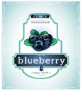 Three ripe blueberries on a product label