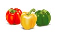Three ripe colored sweet peppers