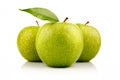 Three ripe green apples with on white Royalty Free Stock Photo