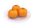 Three Ripe Oranges on a White Plate Isolated on White Background fruit citrus Royalty Free Stock Photo