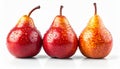 Three Ripe Pears with Water Droplets on White Background Studio Shot Royalty Free Stock Photo