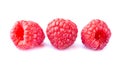 Three ripe raspberries macro close up isolated on white background Royalty Free Stock Photo