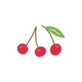 Three ripe red cherries. Vector doodle colorful Royalty Free Stock Photo