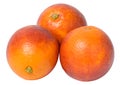 Three ripe red oranges on a white isolated background Royalty Free Stock Photo