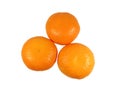 Three ripe vivid color oranges isolated on white background Royalty Free Stock Photo