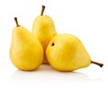 Three ripe yellow pear fruits isolated on white background