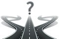 Three roads and question mark. Choosing the right path concept Royalty Free Stock Photo