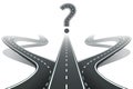 Three roads and question mark. Choosing the right