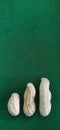 Three roasted peanuts brothers on green Royalty Free Stock Photo