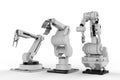 Three robotic arms on white background
