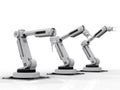 Three robotic arms on white background