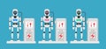 Three robots android humanoid charging station