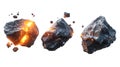 Three rocks with one of them having a fire on it generated by AI