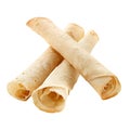Three rolled lavash bread wraps crossed on a white background Royalty Free Stock Photo