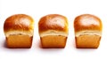 Three rolls of white bread on a white background Royalty Free Stock Photo