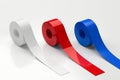 Three rolls - white, red, blue color sticky tape, scotch tape, adhesive tape