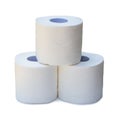 three rolls of white tissue paper or napkin in stack prepared for use in toilet or restroom isolated on white background with Royalty Free Stock Photo