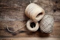 Three rope coils on old wooden background Royalty Free Stock Photo